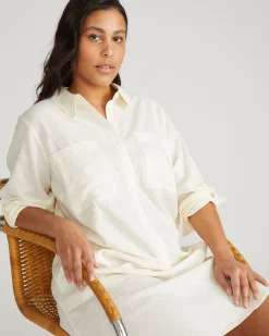 Linen Blend Rubicon Shirtdress Natural White
