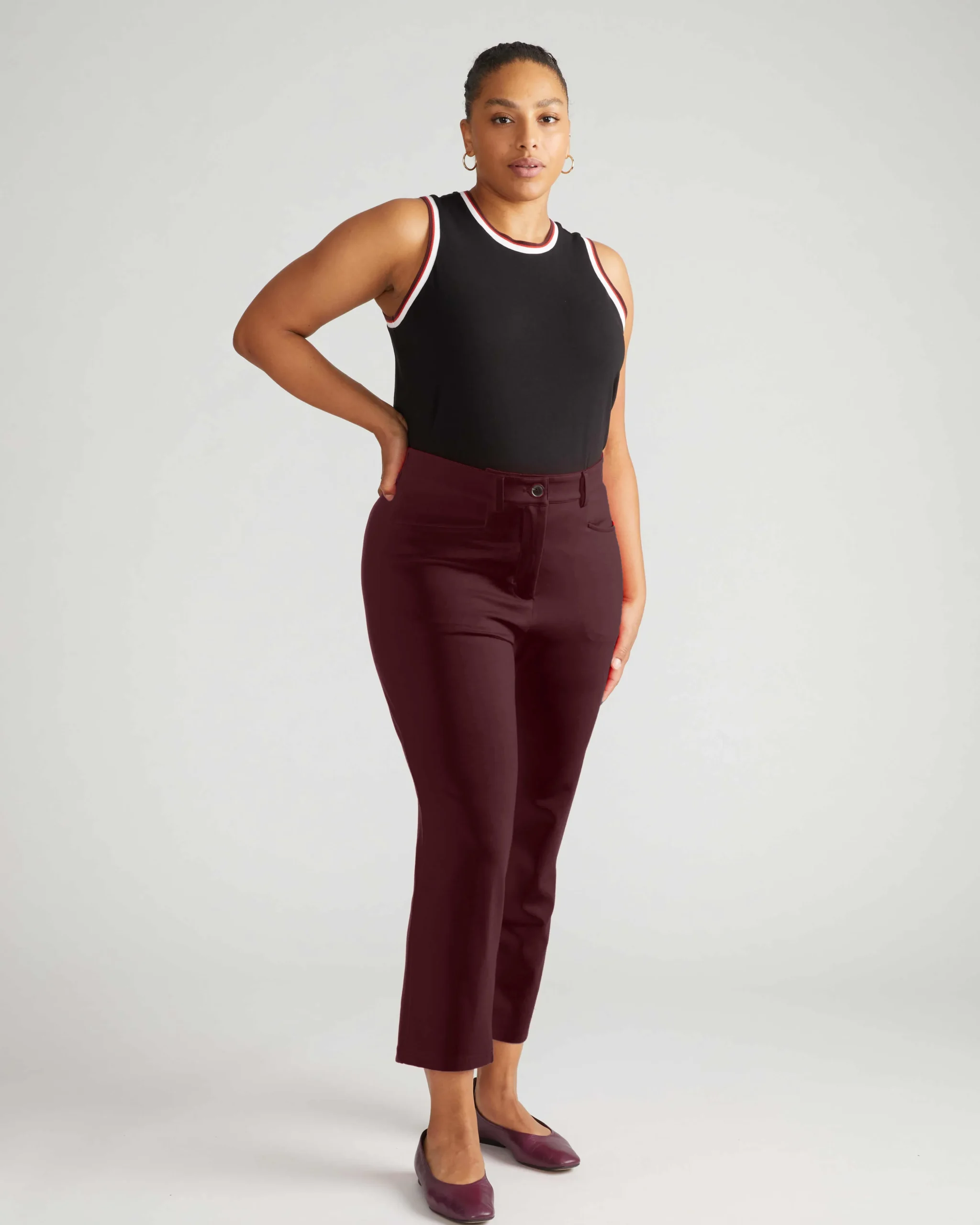 Long Cigarette Ponte Pants Black Cherry