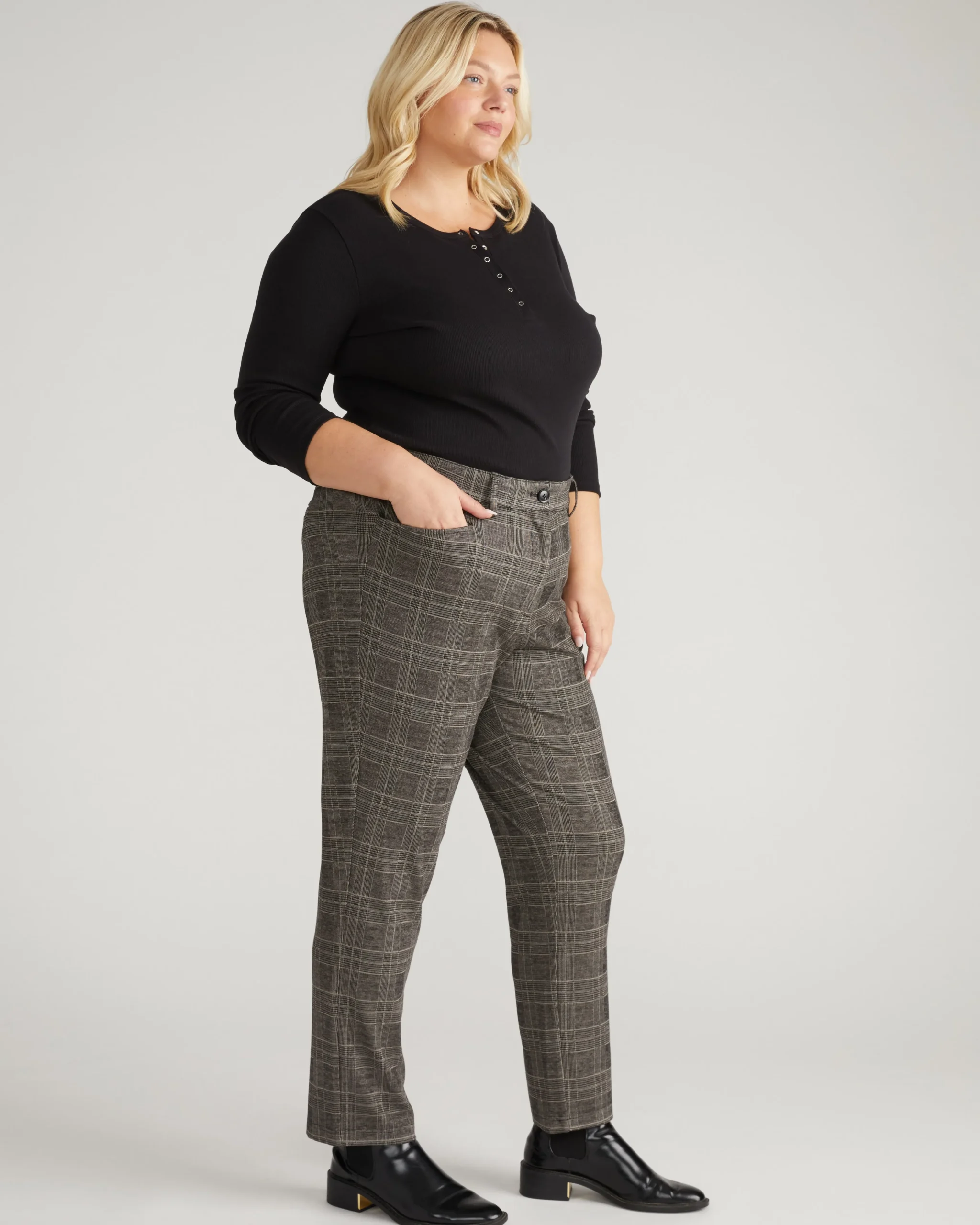 Long Cigarette Ponte Pants British Plaid