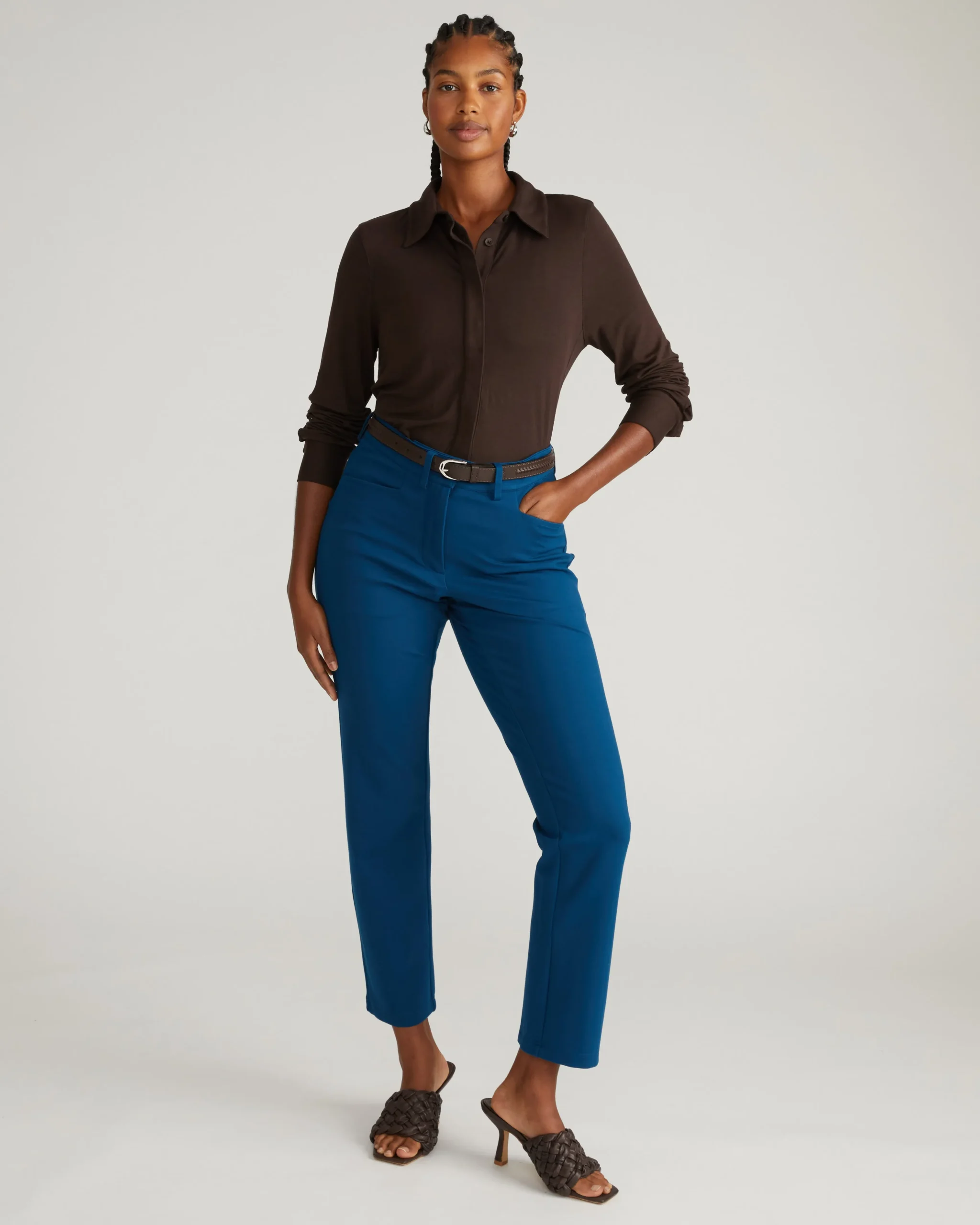 Long Cigarette Ponte Pants Deep Teal