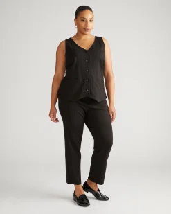 Long Cigarette Ponte Pants Slate Pinstripe