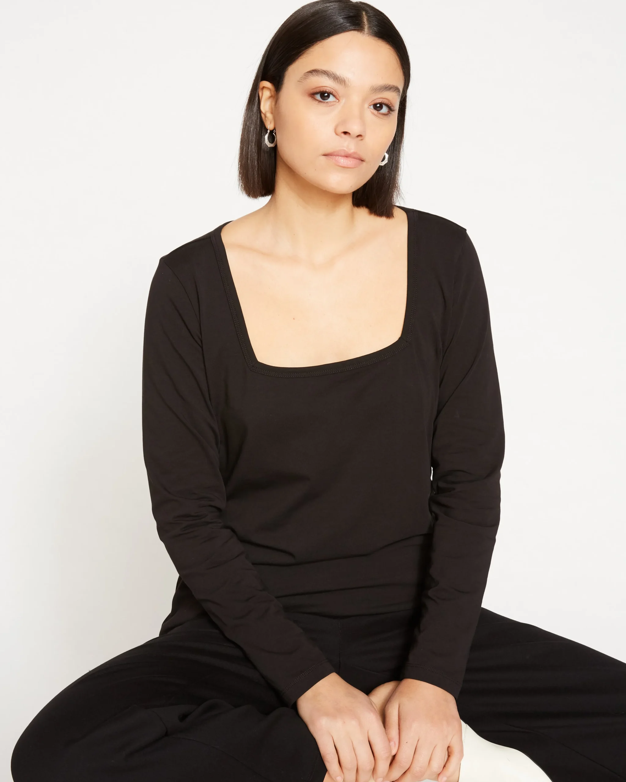 Long Sleeve Square Neck Tee Black