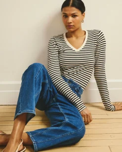 Long Sleeve V Rex Ecru/Black Stripe