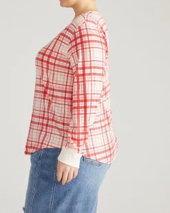 Long Sleeve V Rex Red Plaid Print