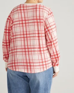 Long Sleeve V Rex Red Plaid Print