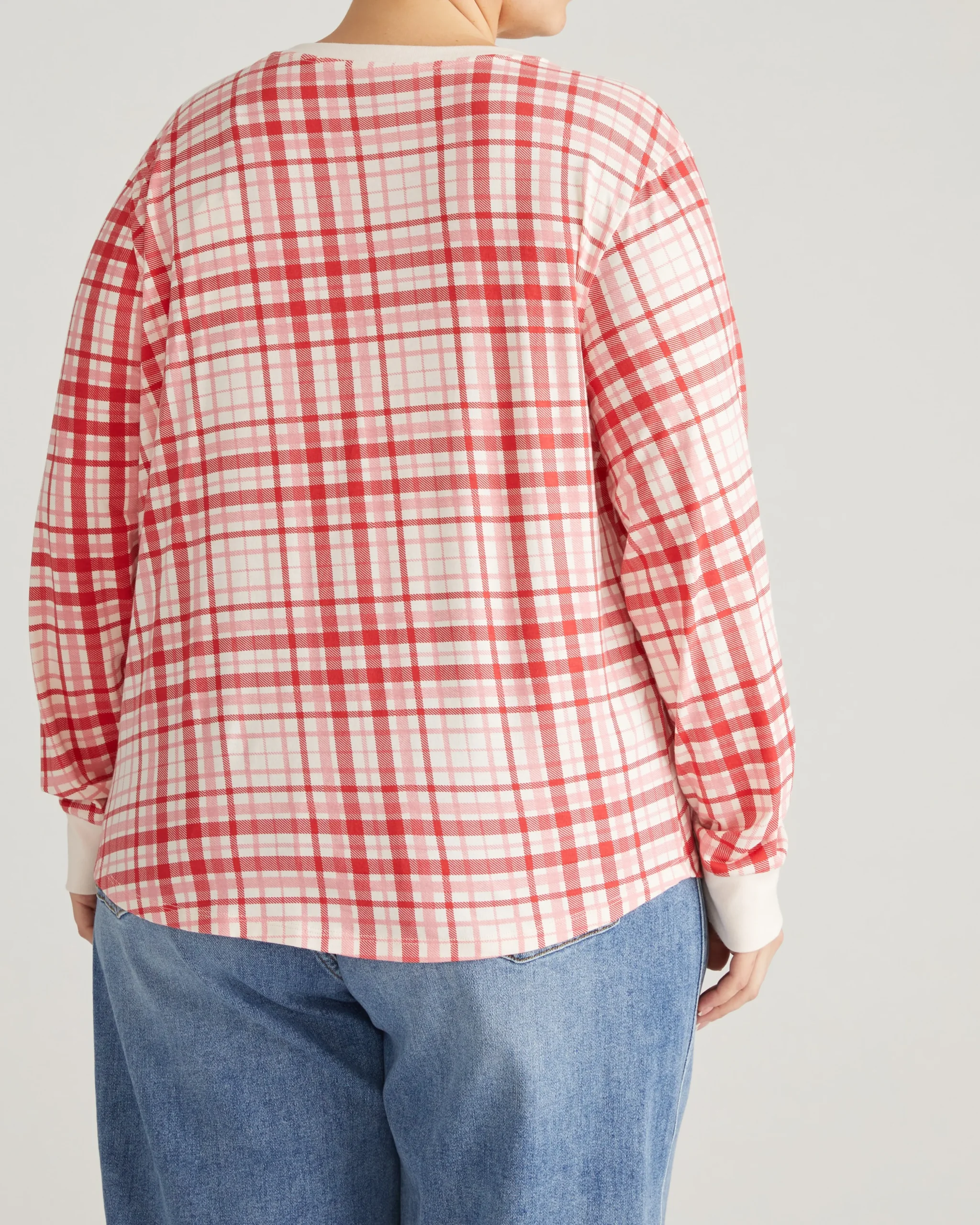 Long Sleeve V Rex Red Plaid Print