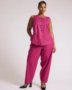 Lou Barrel Leg Linen Blend Pants Hyper Pink