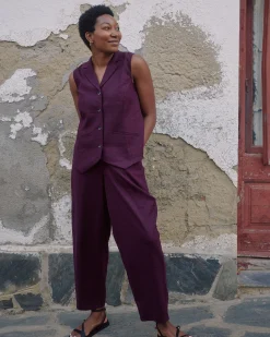Lou Barrel Leg Linen Blend Pants Acai
