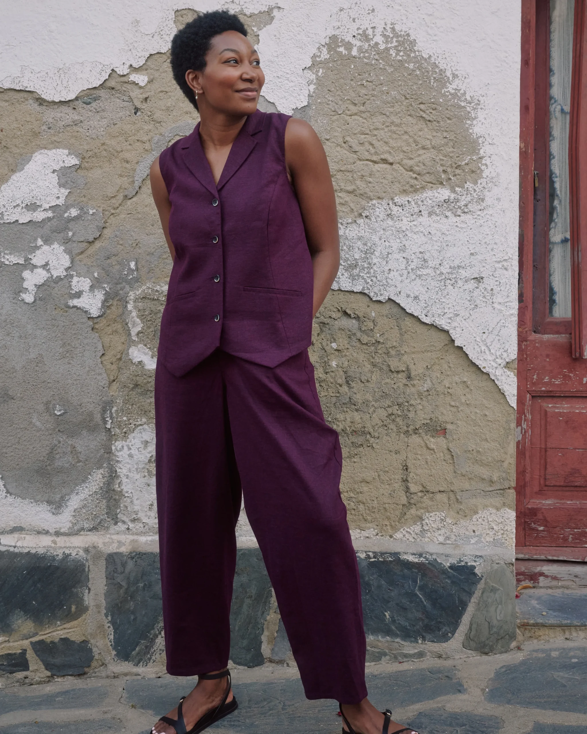 Lou Barrel Leg Linen Blend Pants Acai