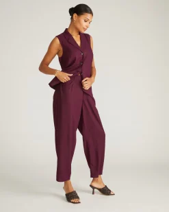 Lou Barrel Leg Linen Blend Pants Acai