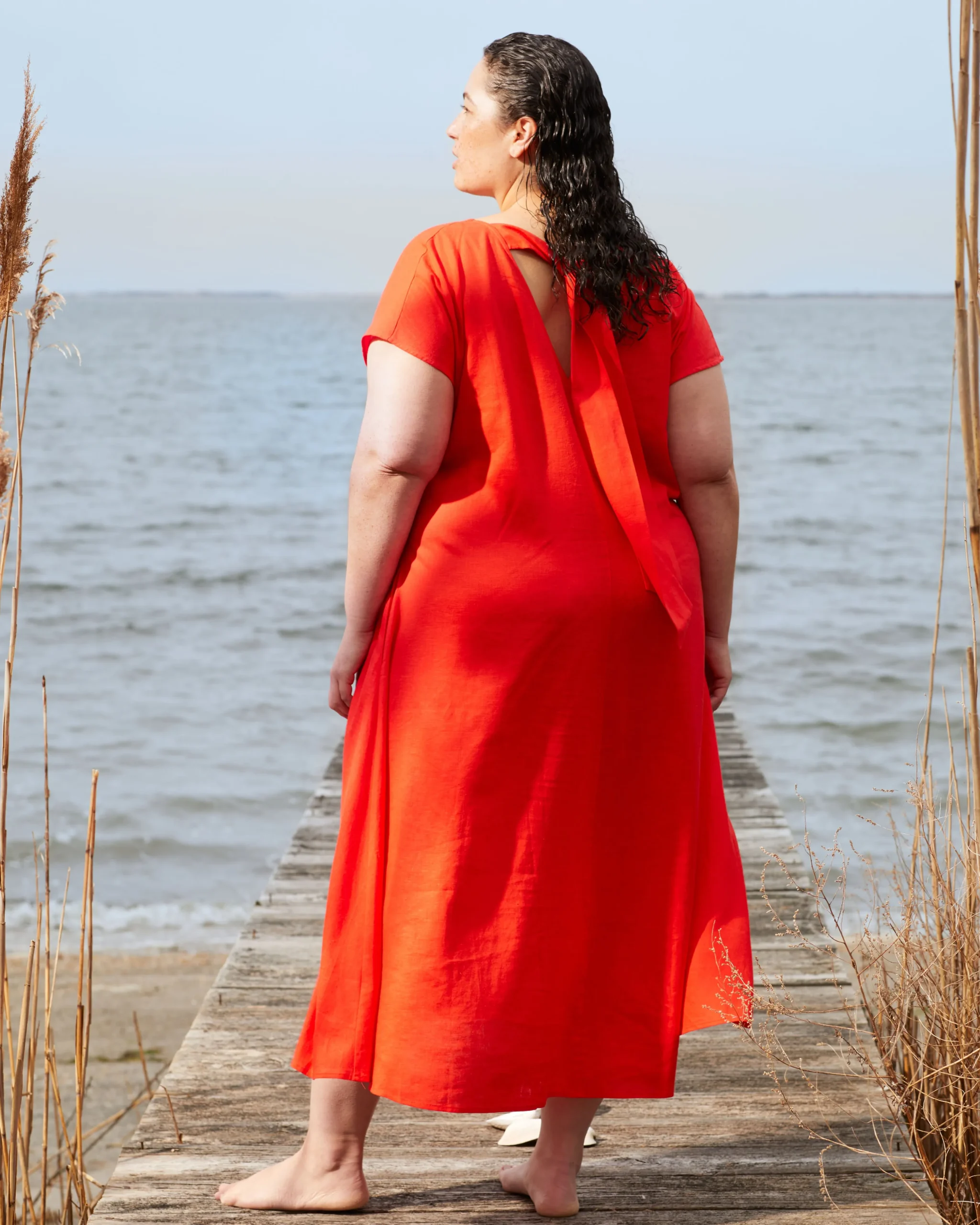 Louvre Bow Back Linen Blend Dress Shoreline Sunset