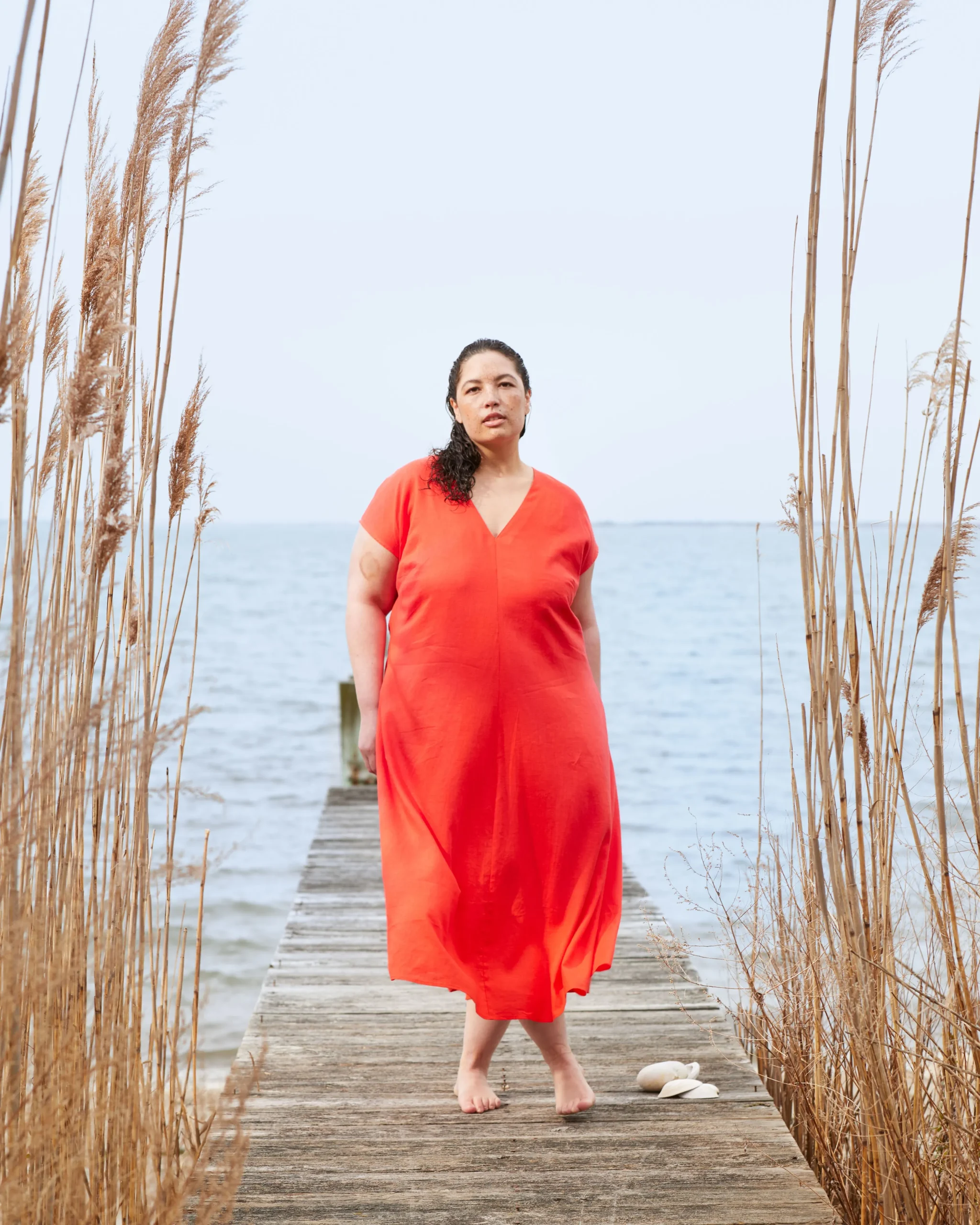 Louvre Bow Back Linen Blend Dress Shoreline Sunset
