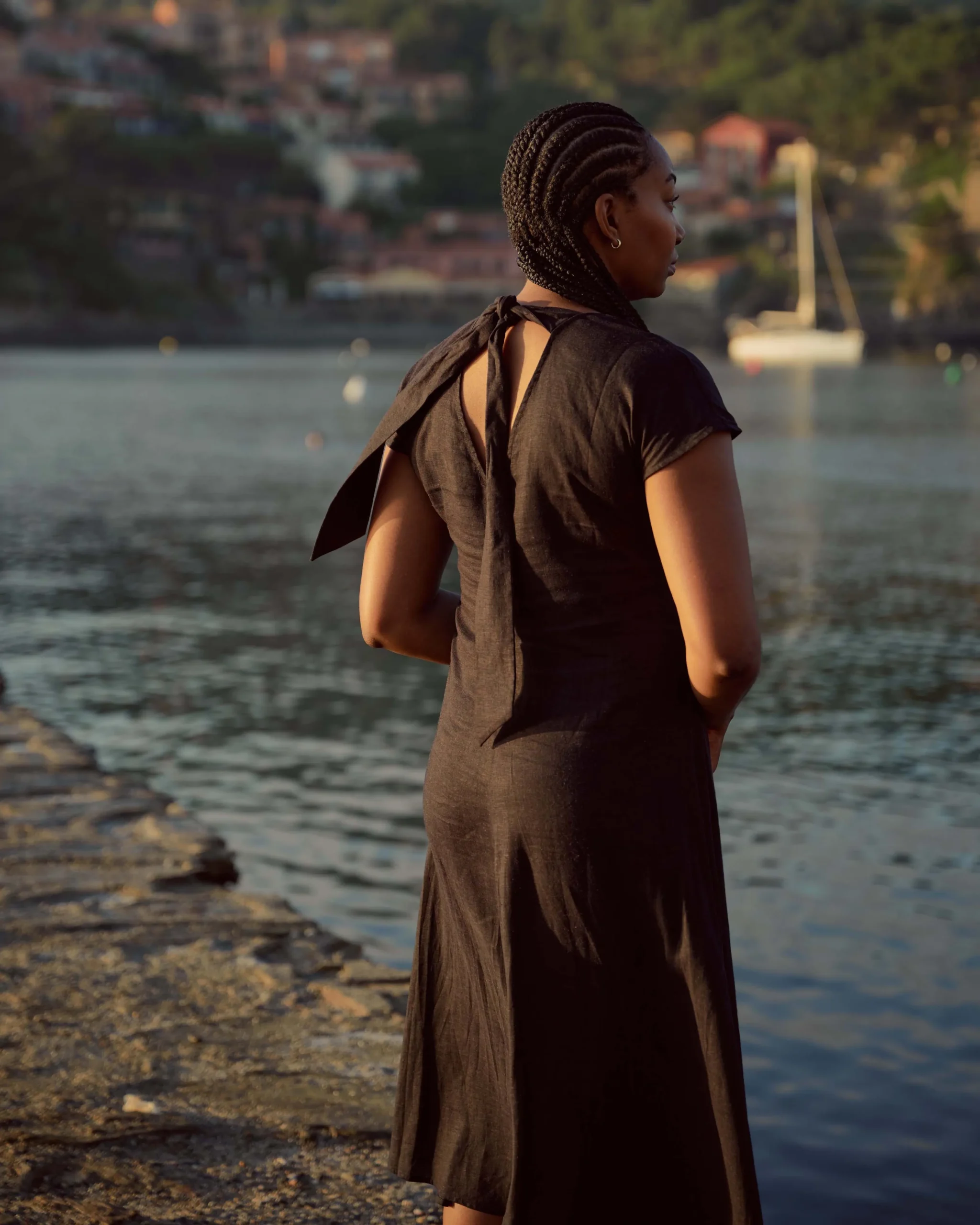 Louvre Bow Back Linen Blend Dress Black