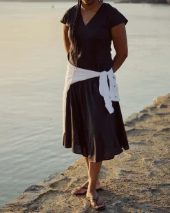 Louvre Bow Back Linen Blend Dress Black