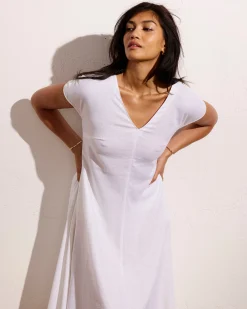 Louvre Bow Back Linen Blend Dress Bright White