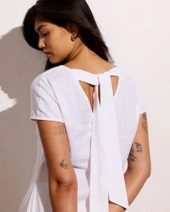 Louvre Bow Back Linen Blend Dress Bright White
