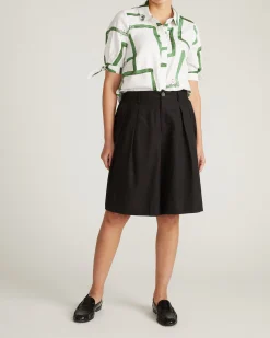 Luisa Short Sleeve Linen Blend Shirt Green Paint Print