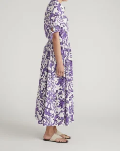 Luisa Short Sleeve Linen Blend Shirt Purple Majolica Print