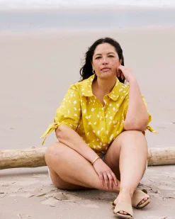 Luisa Short Sleeve Linen Blend Shirt Yellow Confetti Print