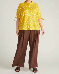 Luisa Short Sleeve Linen Blend Shirt Yellow Confetti Print
