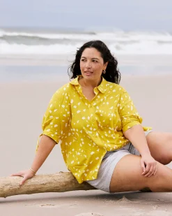 Luisa Short Sleeve Linen Blend Shirt Yellow Confetti Print