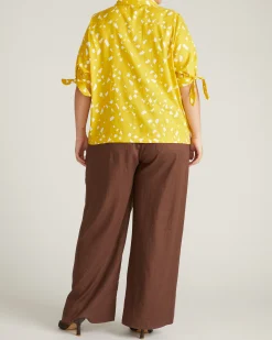Luisa Short Sleeve Linen Blend Shirt Yellow Confetti Print