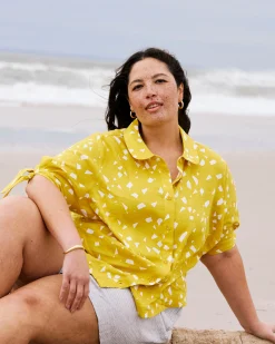 Luisa Short Sleeve Linen Blend Shirt Yellow Confetti Print
