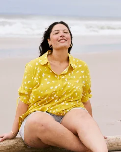Luisa Short Sleeve Linen Blend Shirt Yellow Confetti Print