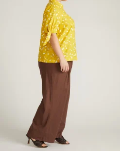 Luisa Short Sleeve Linen Blend Shirt Yellow Confetti Print