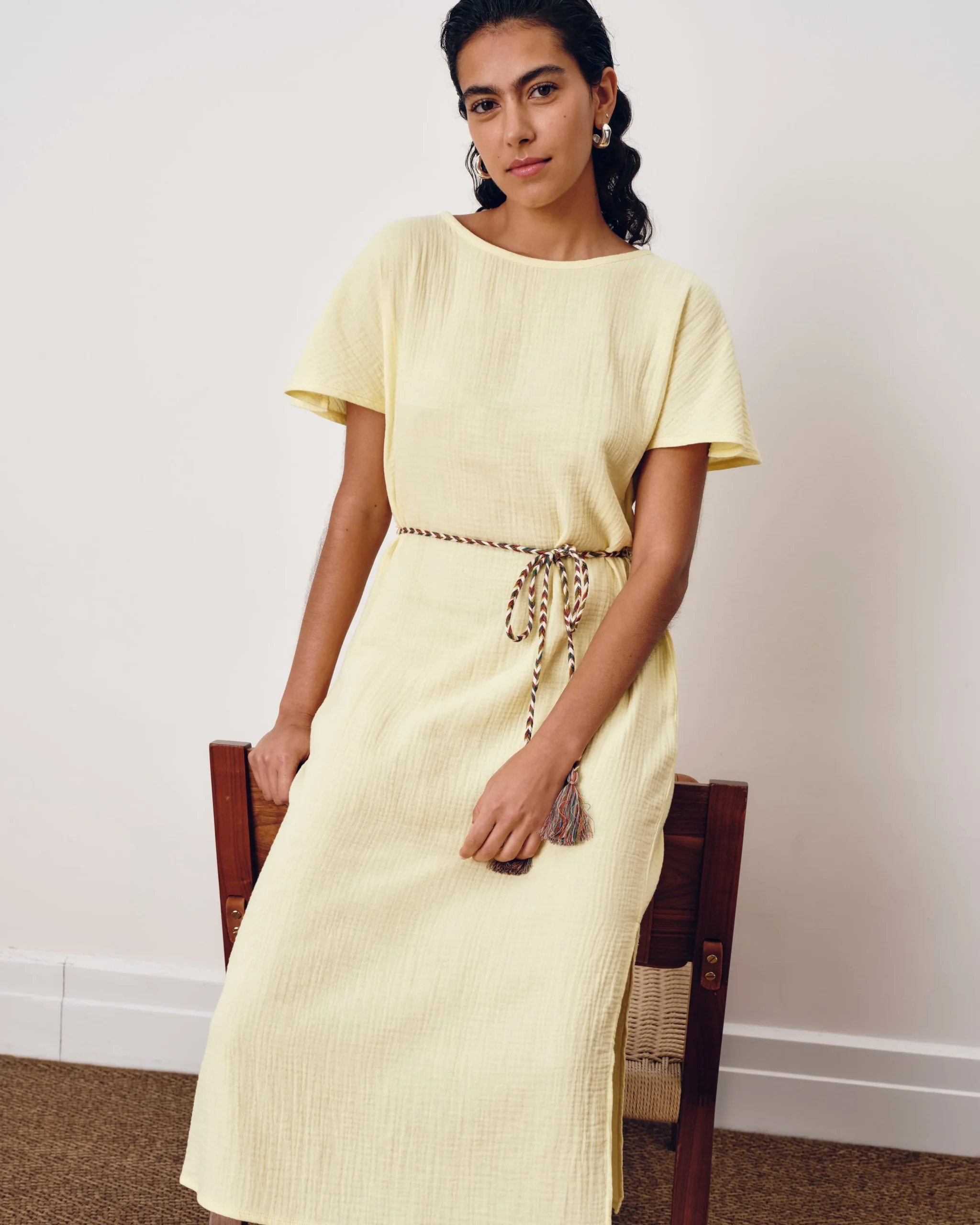 Luxe Cotton Gauze Beach Dress Pale Daffodil