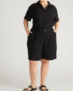Luxe Cotton Gauze Beach Shirt Black