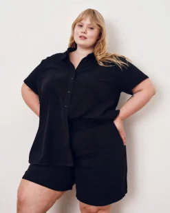 Luxe Cotton Gauze Beach Short Black