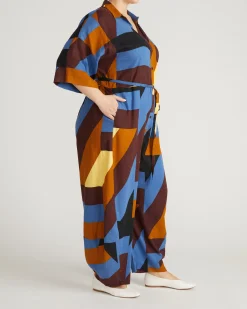 Maggie Barrel Leg Linen Blend Jumpsuit Beach Ombra Print