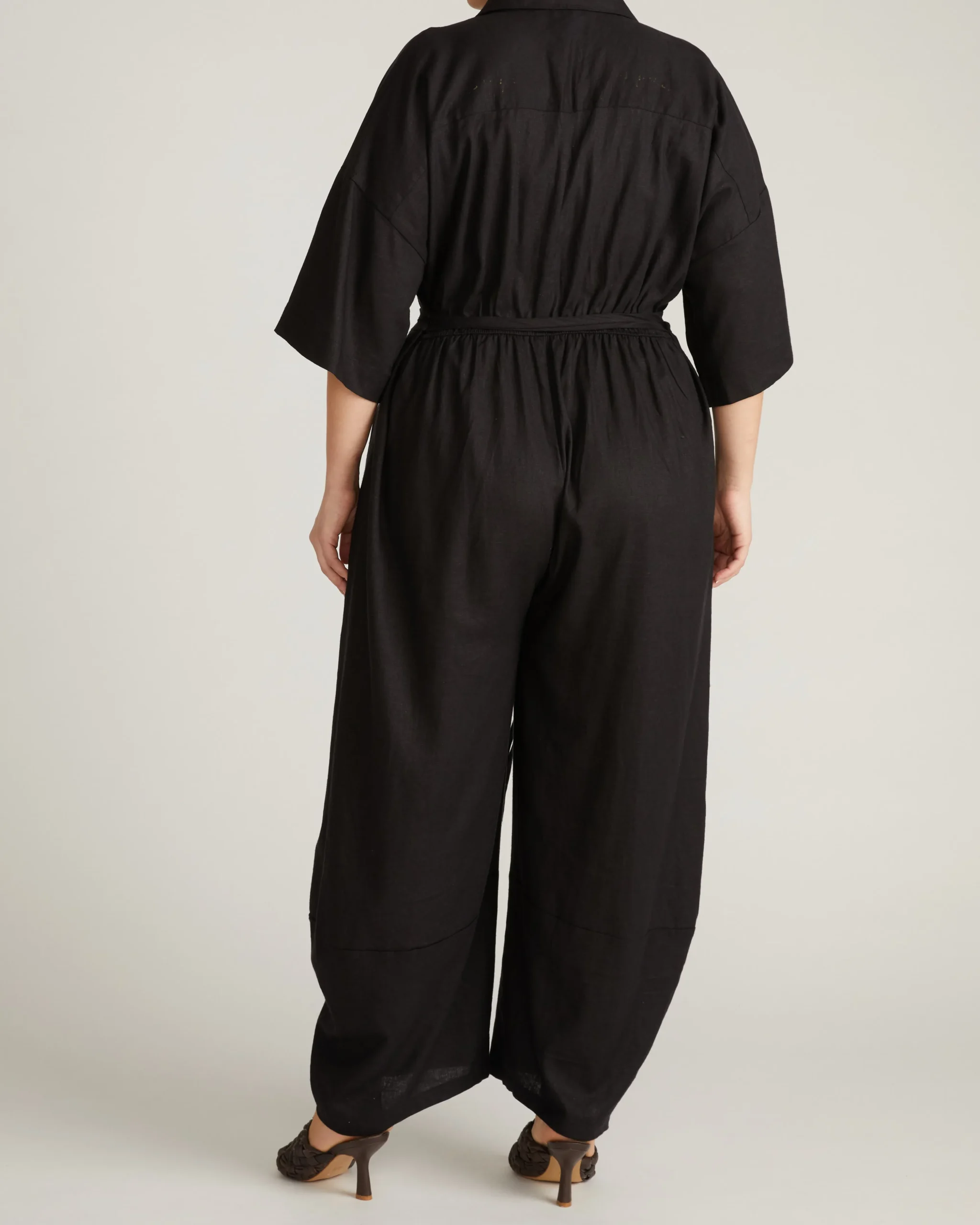 Maggie Barrel Leg Linen Blend Jumpsuit Black