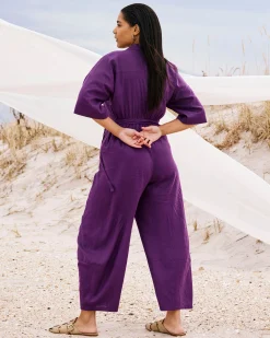 Maggie Barrel Leg Linen Blend Jumpsuit Dreamy Purple