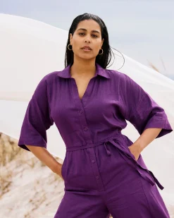 Maggie Barrel Leg Linen Blend Jumpsuit Dreamy Purple