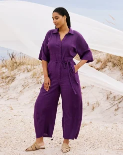 Maggie Barrel Leg Linen Blend Jumpsuit Dreamy Purple