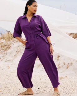 Maggie Barrel Leg Linen Blend Jumpsuit Dreamy Purple