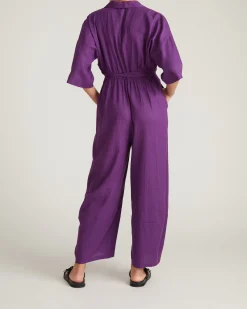 Maggie Barrel Leg Linen Blend Jumpsuit Dreamy Purple