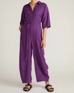 Maggie Barrel Leg Linen Blend Jumpsuit Dreamy Purple