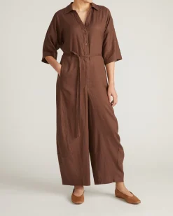 Maggie Barrel Leg Linen Blend Jumpsuit Peppercorn