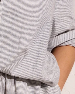 Maggie Barrel Leg Linen Blend Jumpsuit Beach Stripe