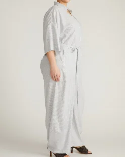 Maggie Barrel Leg Linen Blend Jumpsuit Beach Stripe
