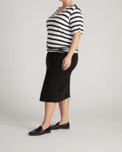 Maia Stovepipe Sleeve V Neck Tee Black/White Stripe