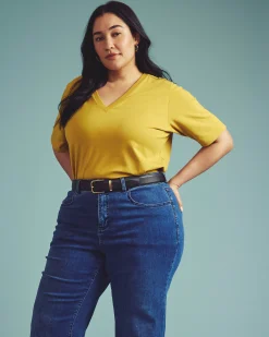 Maia Stovepipe Sleeve V Neck Tee Yellow Ochre