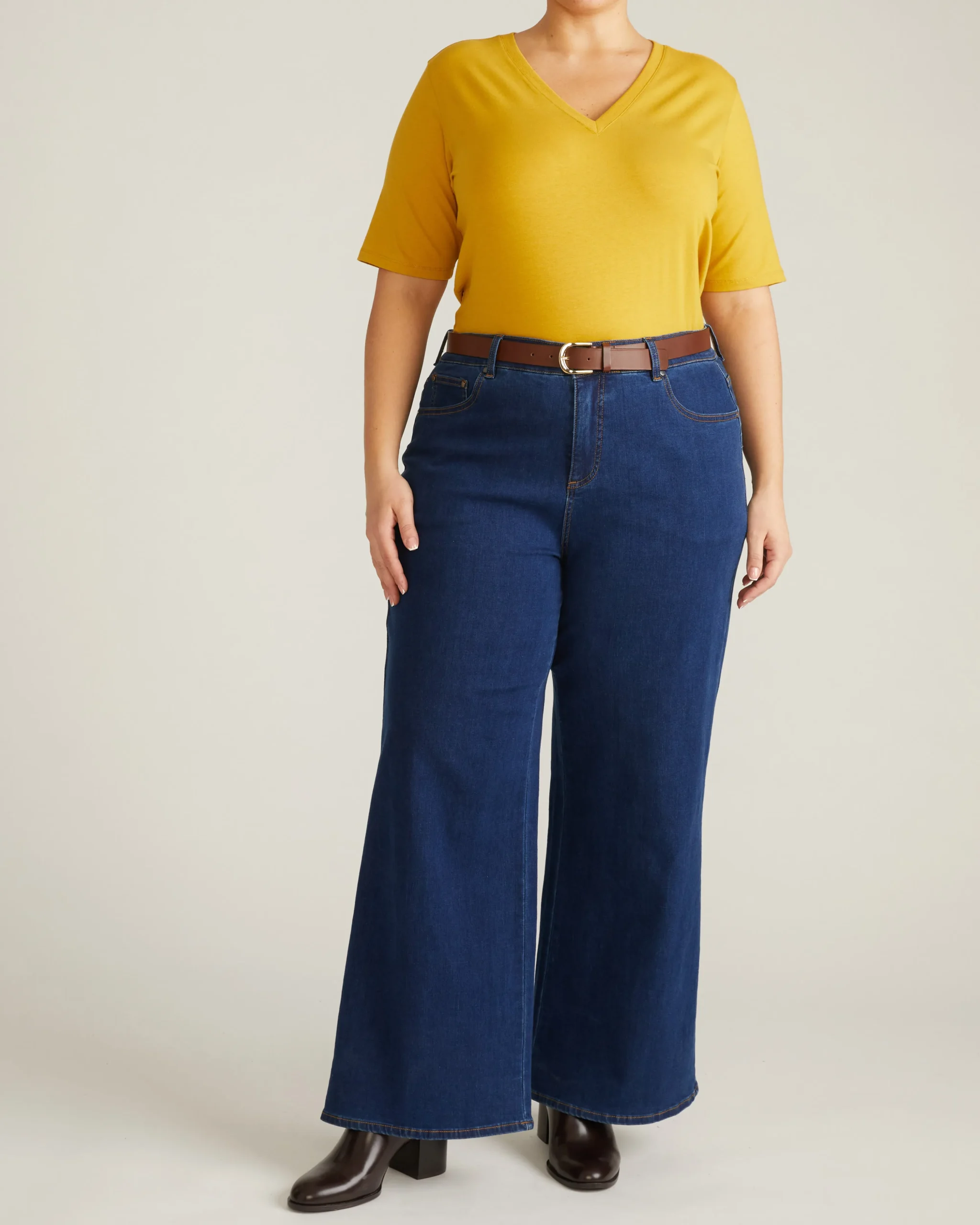 Maia Stovepipe Sleeve V Neck Tee Yellow Ochre