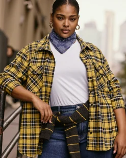 Maine Stretch Flannel Shirt Chamomile Yellow Plaid