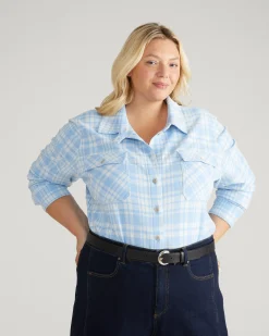 Maine Stretch Flannel Shirt Teapot Whistle Blue Plaid