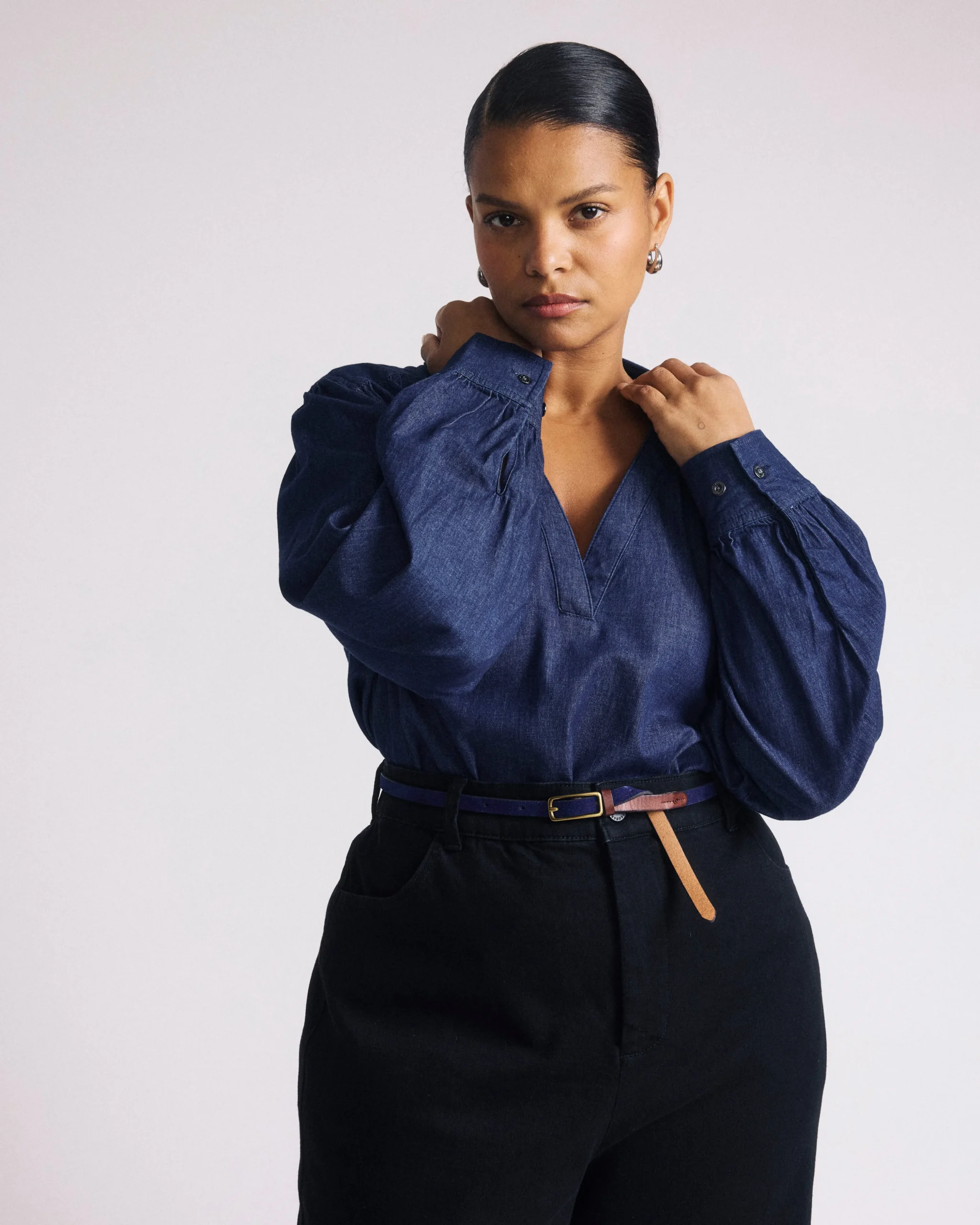 Maisie Cotton Chambray Blouse Dark Indigo