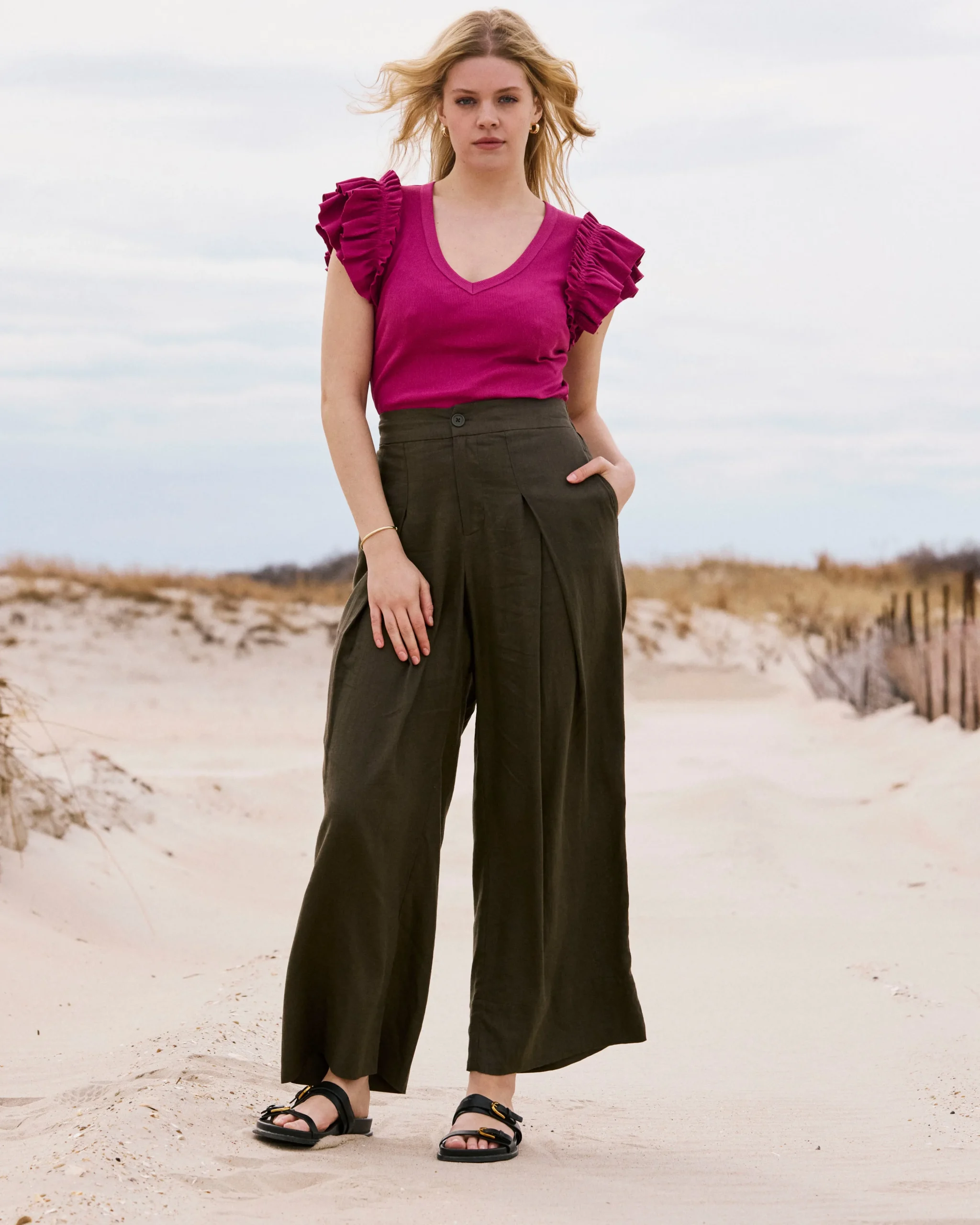 Marley Wide Leg Linen Blend Pants Camo